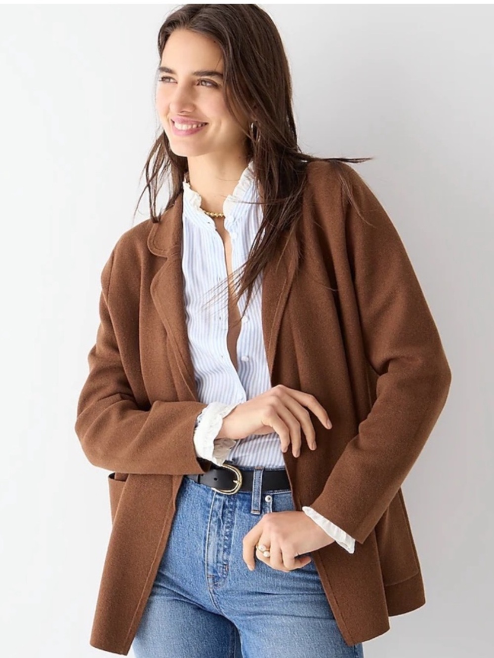 J.Crew Cecile Honey Brown Cotton Merino Wool Sweater Blazer XL BF013